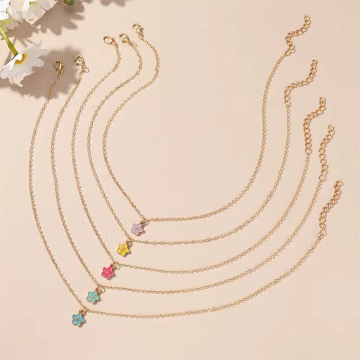 Conjunto de 5 Collares con Colgantes de Flores de Esmalte Colorido - Quierox - Tienda Online