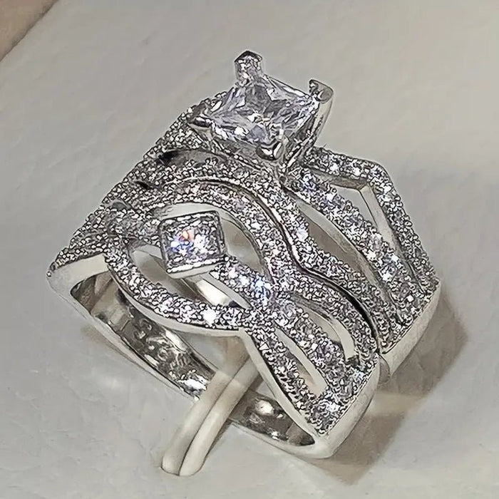 Conjunto de anillos de novia de corte princesa - Quierox - Tienda Online