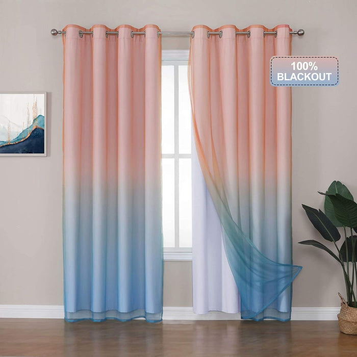 Cortinas transparentes degradadas para sala de estar con aislamiento térmico y ojales - Quierox - Tienda Online