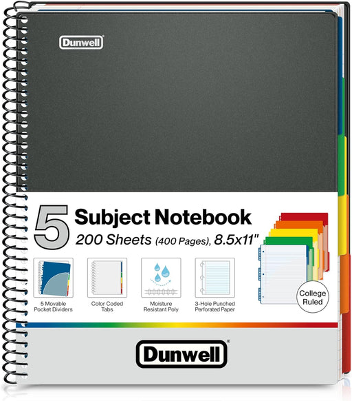 Cuaderno Dunwell de 5 materias con renglones universitarios de 8,5 x 11, 200 hojas - Quierox - Tienda Online