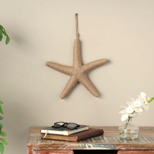 Decoración de pared de estrella de mar envuelta hecha a mano de yute marrón claro - Quierox - Tienda Online