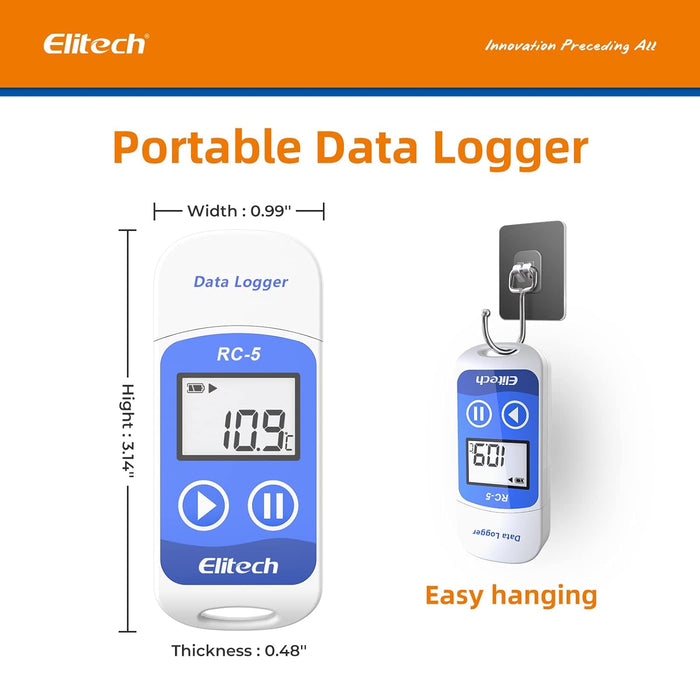 Elitech RC-5 Registrador de datos de temperatura USB 32000 puntos de alta precisión - Quierox - Tienda Online