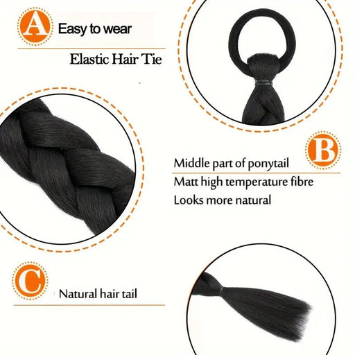 Extension de Cola de Caballo Trenzadas Chic de 24" con Lazos para el Cabello, 1 pieza, negra - Quierox - Tienda Online