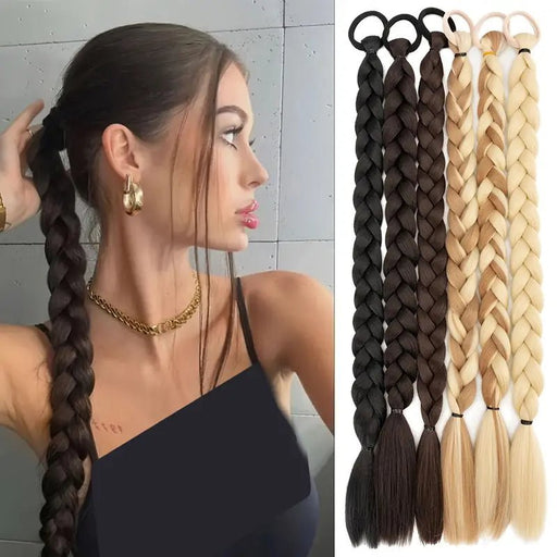 Extension de Cola de Caballo Trenzadas Chic de 24" con Lazos para el Cabello, 1 pieza, negra - Quierox - Tienda Online