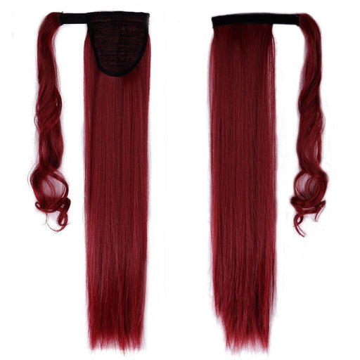 Extensiones coleta de pelo sintético, con clip 22" color rojo borgoña - Quierox - Tienda Online