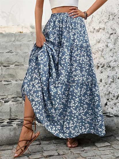 Faldas largas bohemias con estampado floral para mujer - Quierox - Tienda Online