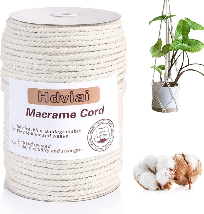 Hdviai Cuerda de macramé natural sin blanquear - Cuerda de algodón trenzado de 4 hebras - Quierox - Tienda Online