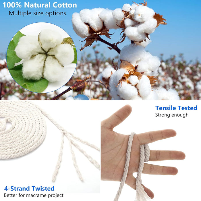 Hdviai Cuerda de macramé natural sin blanquear - Cuerda de algodón trenzado de 4 hebras - Quierox - Tienda Online