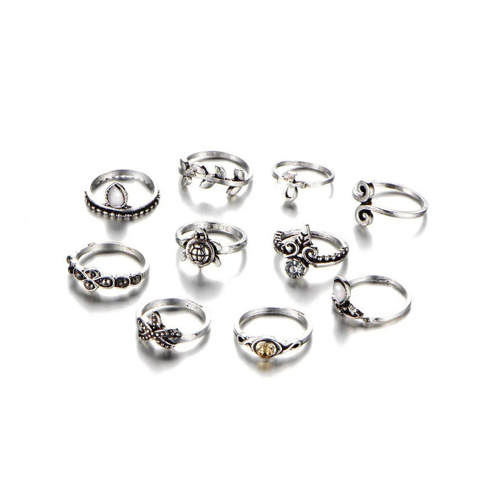 Juego de 10 anillos de dedo de cristal midi para mujer - Quierox - Tienda Online