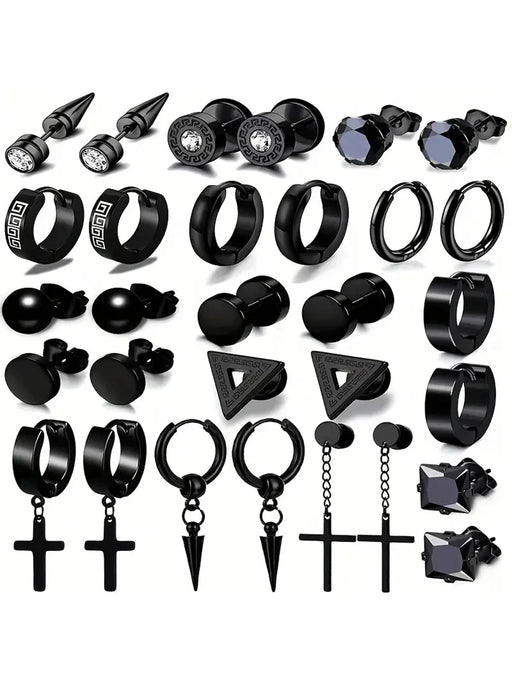 Juego de 15 pares de pendientes de acero inoxidable para hombre - Quierox - Tienda Online