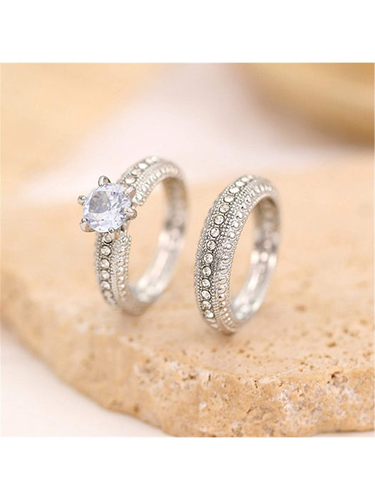 Juego de 2 anillos de pareja con circonitas brillantes, perfectos para bodas - Quierox - Tienda Online