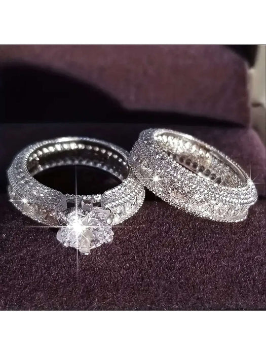 Juego de 2 anillos de pareja con circonitas brillantes, perfectos para bodas - Quierox - Tienda Online