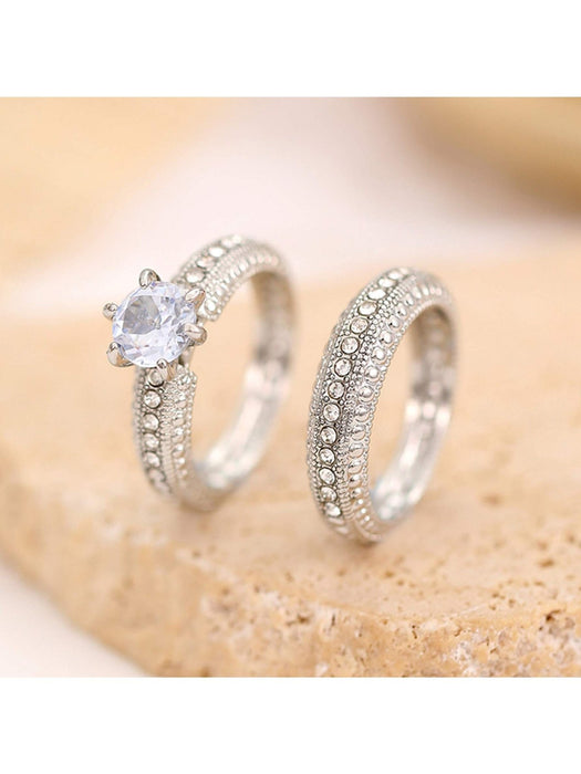 Juego de 2 anillos de pareja con circonitas brillantes, perfectos para bodas - Quierox - Tienda Online