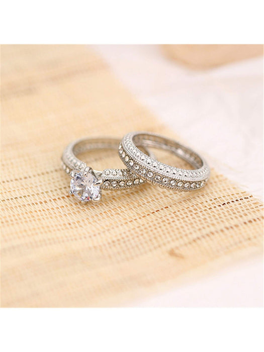 Juego de 2 anillos de pareja con circonitas brillantes, perfectos para bodas - Quierox - Tienda Online