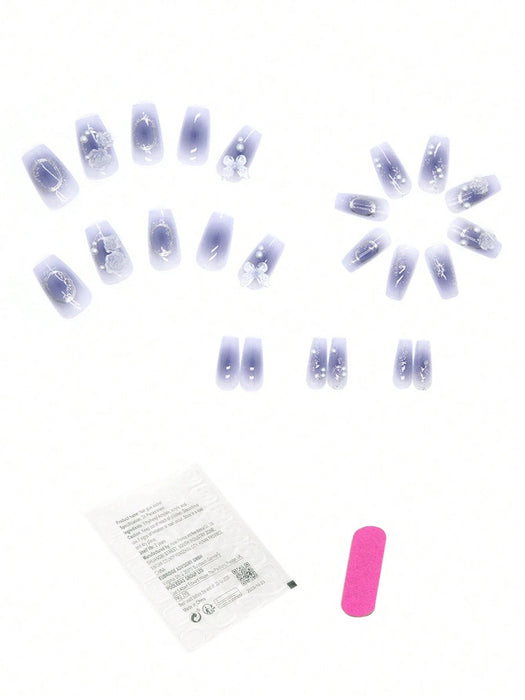 Juego de 24 uñas postizas cortas con forma cuadrada y brillantes con 1 lima de uñas - Quierox - Tienda Online