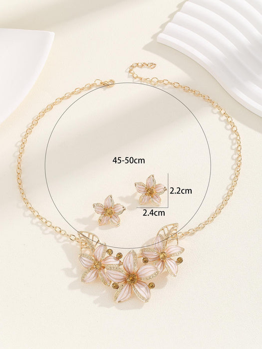 Juego de 3 piezas de joyas con forma de flor y diamantes de imitación para mujer - Quierox - Tienda Online