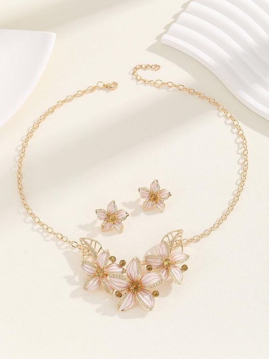 Juego de 3 piezas de joyas con forma de flor y diamantes de imitación para mujer - Quierox - Tienda Online