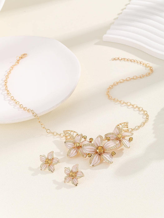 Juego de 3 piezas de joyas con forma de flor y diamantes de imitación para mujer - Quierox - Tienda Online