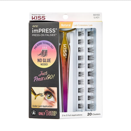 KISS imPRESS Falsies Pestañas postizas de grupos, naturales, 12 mm, incluye 20 grupos y aplicador - Quierox - Tienda Online