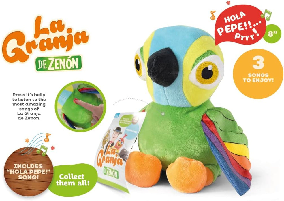 LA GRANJA DE ZENÓN Lorito Pepe Peluche musical, peluche suave con música - Quierox - Tienda Online