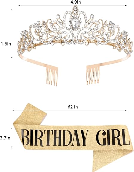 LetsCare para mujer Faja de cumpleaños y corona de diamantes de imitación - Quierox - Tienda Online