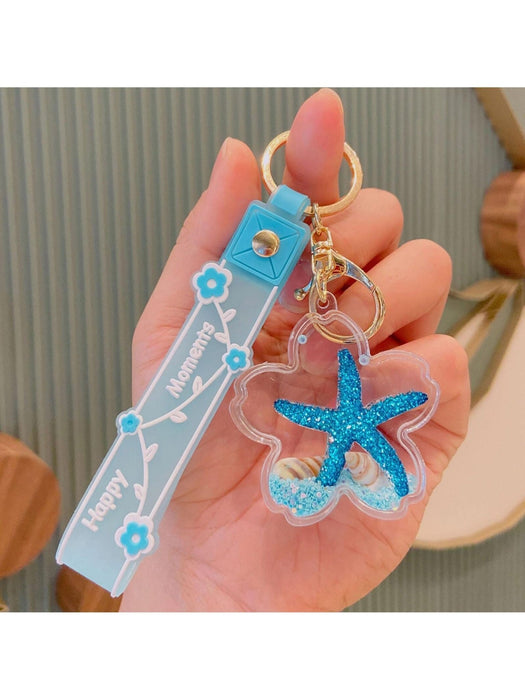 Lindo llavero luminoso de arena con forma de estrella de mar y concha, adorable dije de acrílico para bolso, 1 pieza - Quierox - Tienda Online