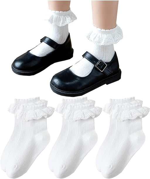 Lindos calcetines de algodón con volantes de encaje para niñas pequeñas - Quierox - Tienda Online