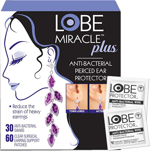 Lobe Miracle Kit Plus – Parches transparentes de soporte para aretes y toallitas antisépticas incluidas - Quierox - Tienda Online