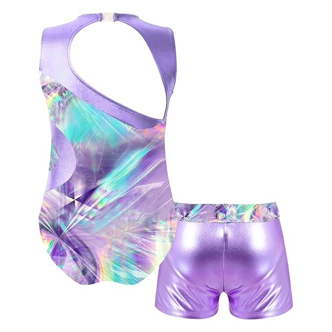 Maillot de gimnasia metálico para niñas, 2 piezas - Quierox - Tienda Online