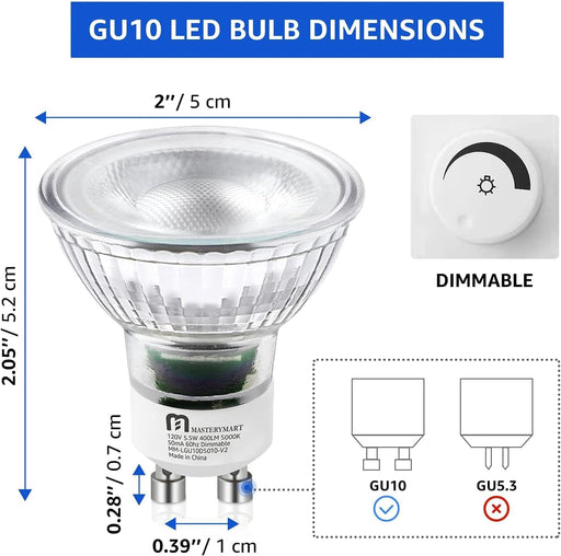 Mastery Mart - Bombilla LED GU10, equivalente a 50 W, 5,5 W regulable - Quierox - Tienda Online