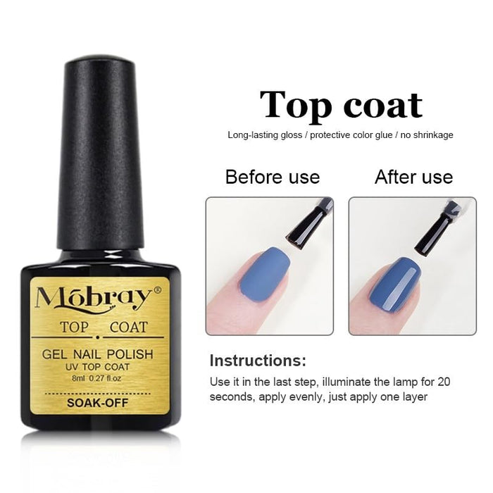 Mobray Top Coat Gel Esmalte de uñas, 1 pieza * 8 ml Transparente - Quierox - Tienda Online