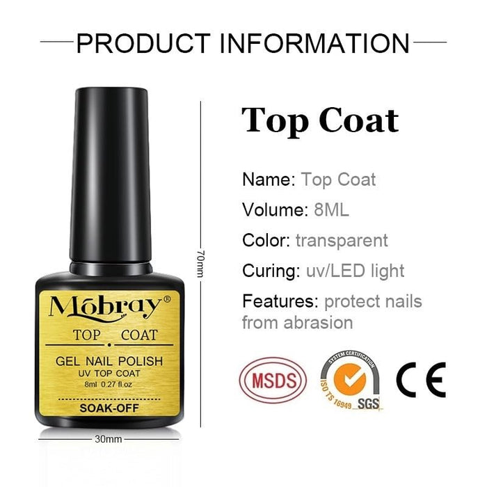 Mobray Top Coat Gel Esmalte de uñas, 1 pieza * 8 ml Transparente - Quierox - Tienda Online