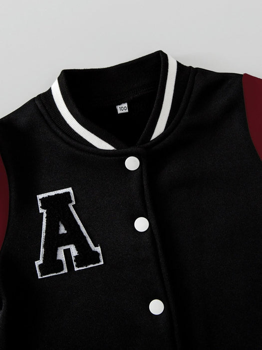 Niños Chaqueta varsity térmica con parche de letra - Quierox - Tienda Online