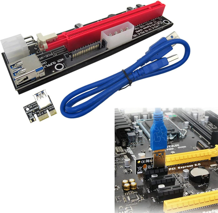 PCI-E 1x a 16x Alimentado USB3.0 GPU Riser Extender Tarjeta Adaptadora 4pin Molex - Quierox - Tienda Online