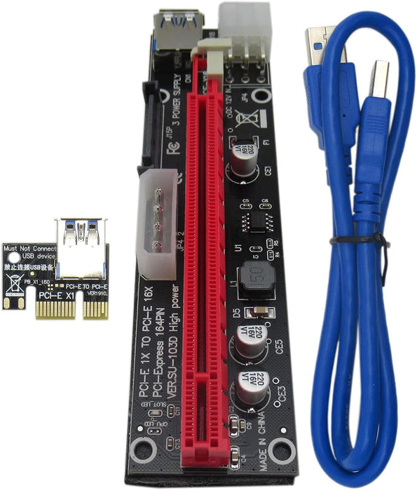 PCI-E 1x a 16x Alimentado USB3.0 GPU Riser Extender Tarjeta Adaptadora 4pin Molex - Quierox - Tienda Online