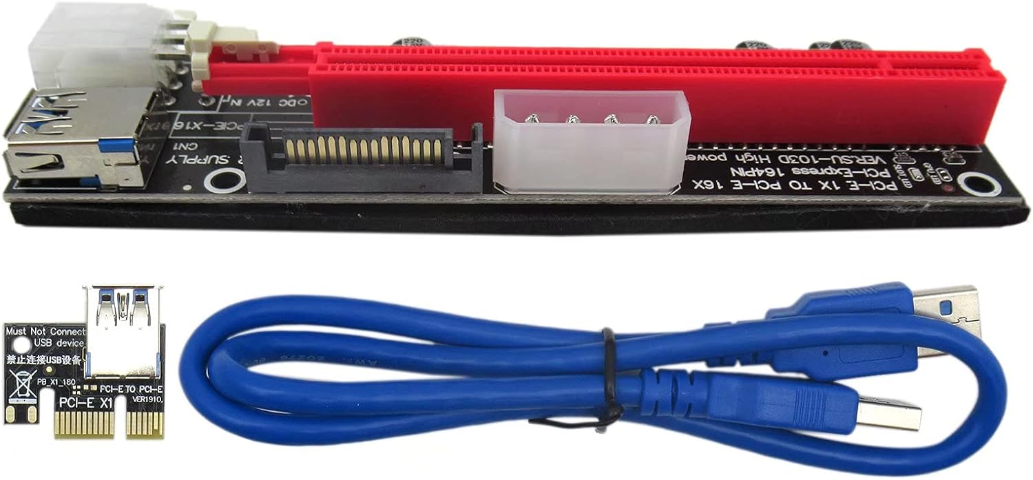 PCI-E 1x a 16x Alimentado USB3.0 GPU Riser Extender Tarjeta Adaptadora 4pin Molex - Quierox - Tienda Online