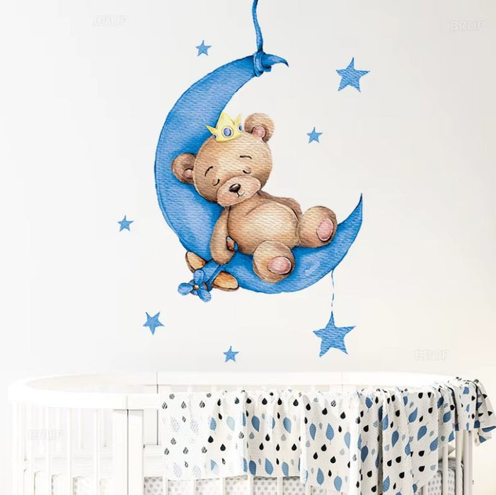 Pegatinas de pared de dibujos animados de animales durmiendo en la Luna para habitación de bebé - Quierox - Tienda Online