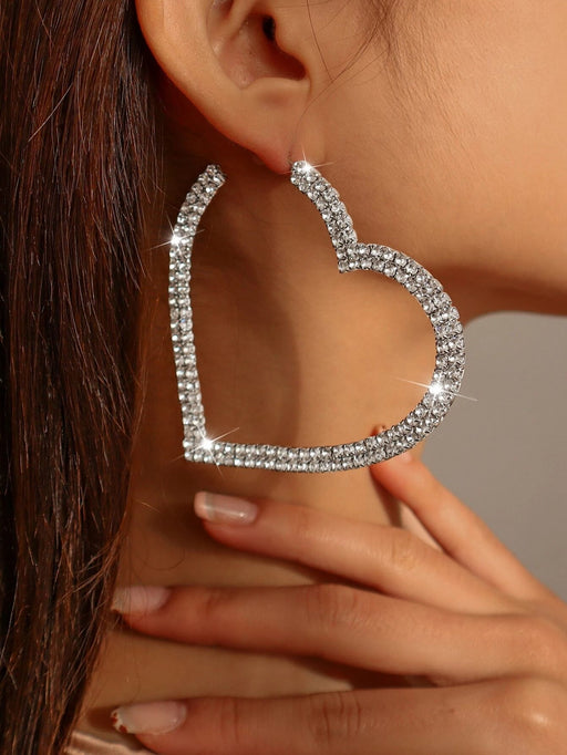 Pendientes de aro abierto con diamante de imitación con diseño de corazón - Quierox - Tienda Online