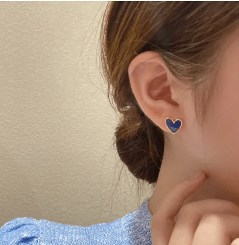 Pendientes de corazón azul para mujer, aretes coreanos - Quierox - Tienda Online