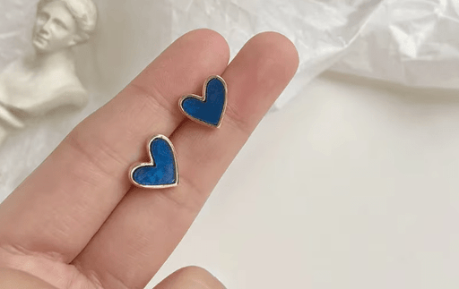 Pendientes de corazón azul para mujer, aretes coreanos - Quierox - Tienda Online