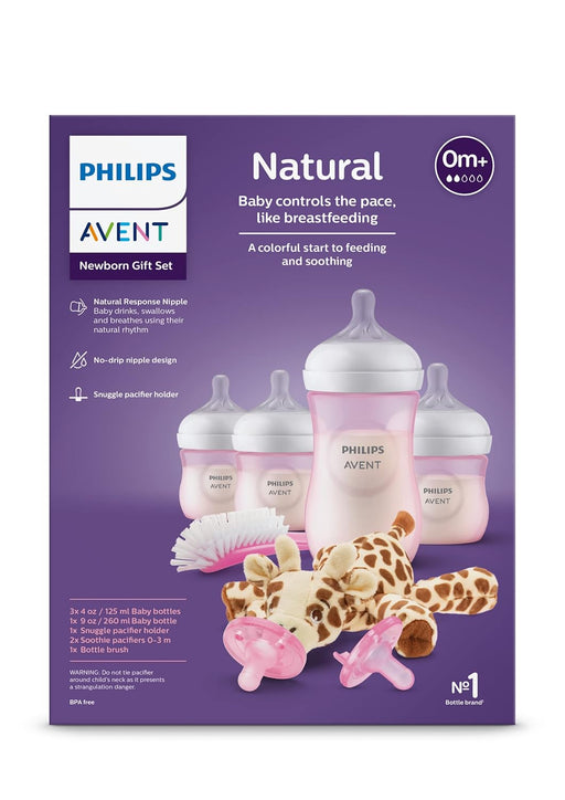 Philips AVENT Biberones con tetina Natural Response, set de regalo para bebé en color rosa con Snuggle - Quierox - Tienda Online