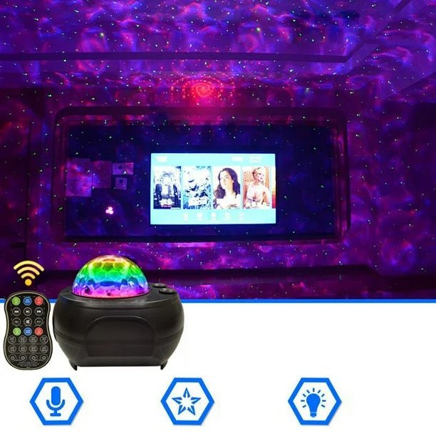 Proyector de luz nocturna con estrellas y altavoz de música de olas del océano, lámpara de techo con nube de nebulosa - Quierox - Tienda Online