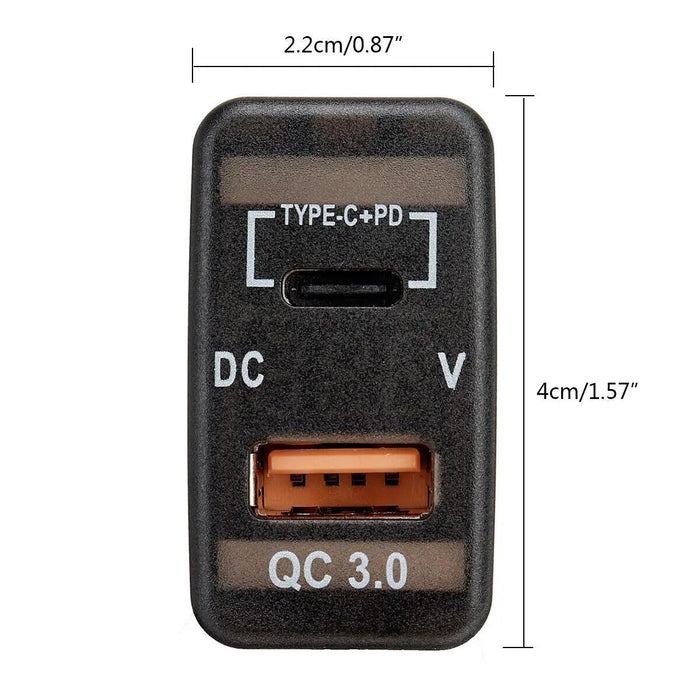 Puerto PD tipo C + adaptador de cargador USB rápido QC 3,0 y voltímetro para vehiculos - Quierox - Tienda Online