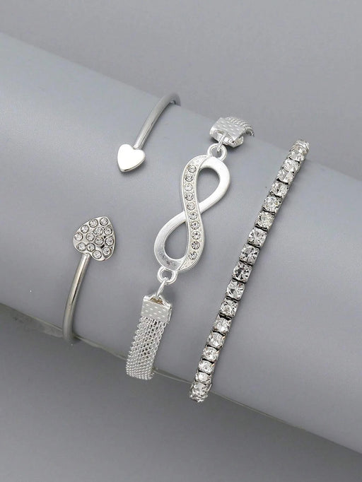 Pulsera con decoración de corazón e infinito con diamantes de imitación de 3 piezas - Quierox - Tienda Online