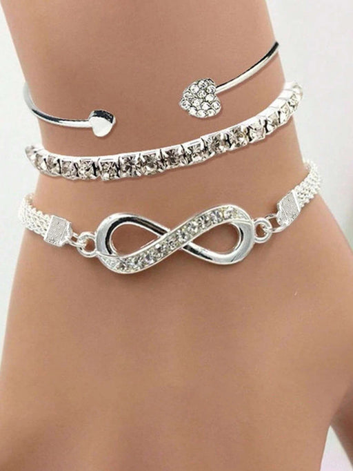 Pulsera con decoración de corazón e infinito con diamantes de imitación de 3 piezas - Quierox - Tienda Online