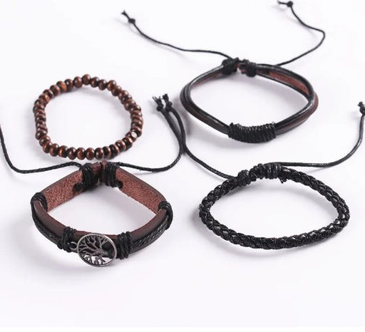 Pulsera de cuero de vaca para hombre, brazalete de cuero de 4 piezas tejido a mano - Quierox - Tienda Online