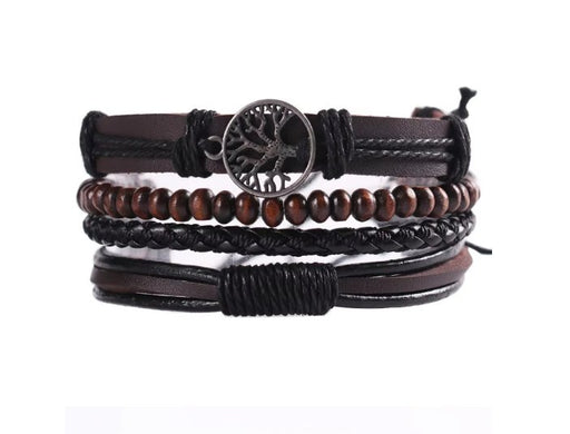 Pulsera de cuero de vaca para hombre, brazalete de cuero de 4 piezas tejido a mano - Quierox - Tienda Online