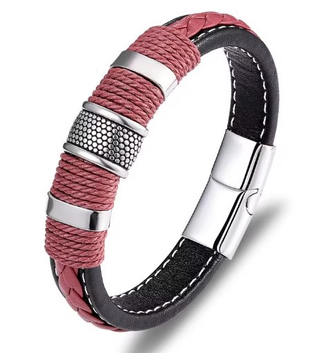 Pulsera de cuero genuino para hombre, brazalete con hebilla magnética de acero inoxidable - Quierox - Tienda Online