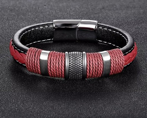 Pulsera de cuero genuino para hombre, brazalete con hebilla magnética de acero inoxidable - Quierox - Tienda Online