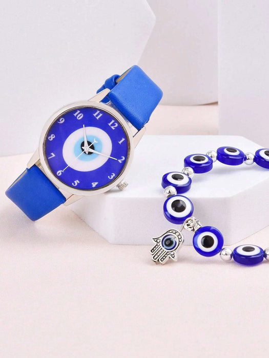 Reloj de pulsera de cuero con diseño de ojo malvado para hombre y mujer, pulsera elástica - Quierox - Tienda Online